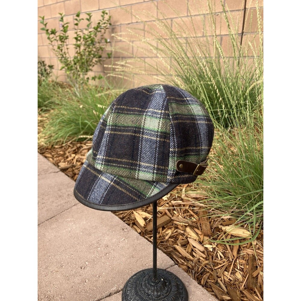 VTG Scala Pronto Newsboy Cabbie Hat Wool Blend Green Plaid Unisex